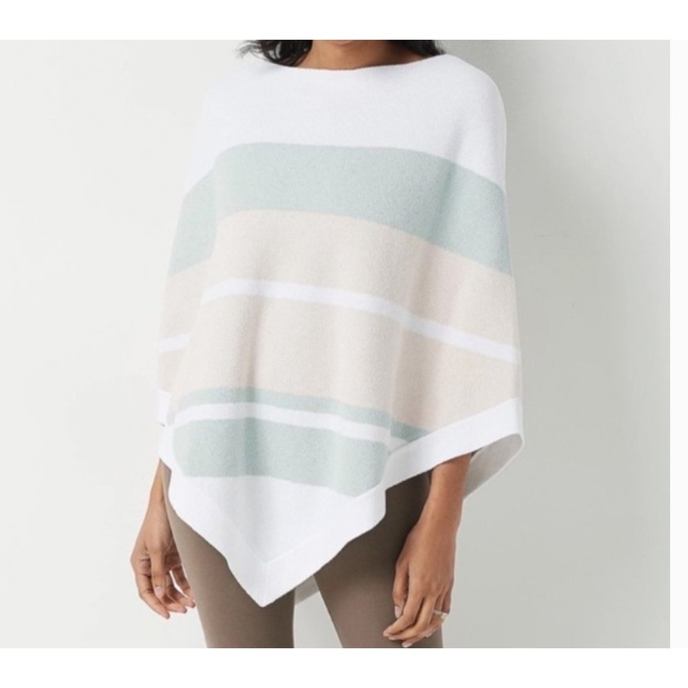 New Barefoot Dreams Poncho Ocean Breeze Pink Stripe CozyChic Ultra Lite Women's